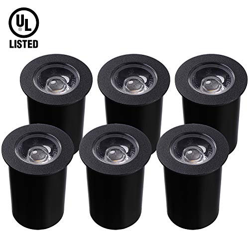 LEONLITE 3W In-Ground Landscape Lighting, Low Voltage 12-24V LED Outdoor Well Light, UL Listed Linkable Pathway Lights, IP67 Waterproof Deck light, 3000K Warm White, for Yard, Garden, Patio, Pack of 6