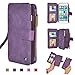 iPhone Wallet Case, Premium PU Leather Zipper Cellphone Purse [Card Slots] [Stand] [Wrist/Shoulder Strap] Detachable Cover for iPhone