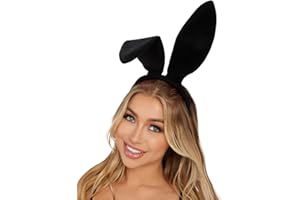 HUACHI Velvet Black Bunny Ears Headband for Party Favors Halloween Cute White Rabbit Ear Hair Bands Holiday Birthday Decoration
