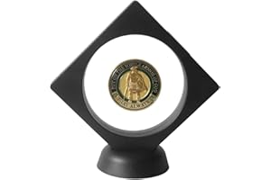 HillSpring 3.6" Clear Display Stand, 3D Floating Display Frame for Medallion Challenge Coin, Medal, Specimen, Stand Box, Jewelry Holder (Black)