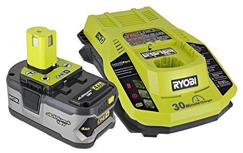 Ryobi P108 One+ 18V 4.0AH Lithium Ion Battery and P117 One+ Dual Chemistry Lithium Ion and NiCad Battery Charger (2 Piece Combo Set) (Renewed)