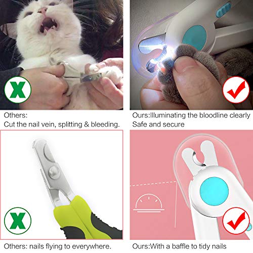LED Dog & Cat Nail Clippers, with Safety Guard to Avoid Over-Cutting Nails, Free Nail File, Sturdy Non Slip Handles and Lock Switch, for Safe, Professional at Home Grooming