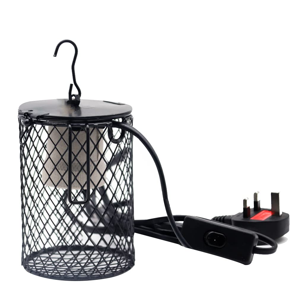 Reptile Heat Lamp Heater Holder Ceramic Heat Lamps Lampshade Holder Anti Hot Bracket Cage for Bearded Dragon, Lizard, Tortoise, Snake, UK Plug (Small)