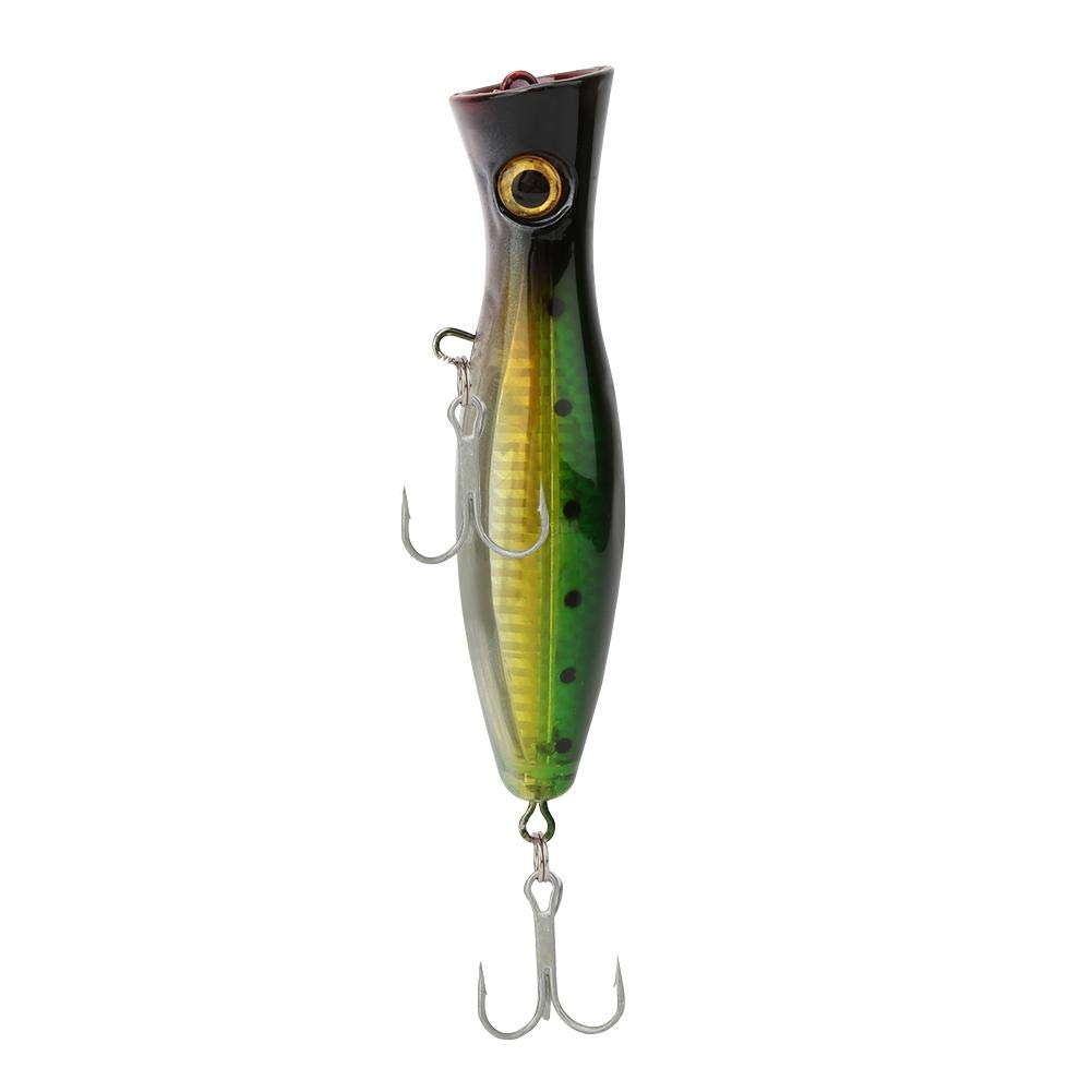 Popper Fishing Lure 3D Eyes Hard Lure 13cm Top Water Fishing Lures?with 2 Hooks (White & Green)