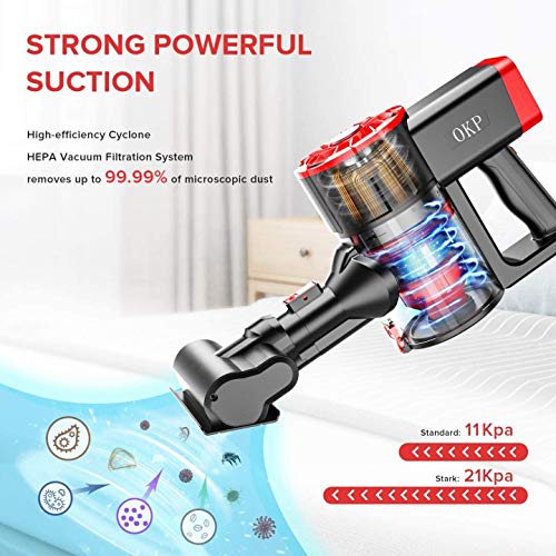 Cordless Vacuum Cleaner,OKP 220W Powerful Stick Vacuum,Detachable