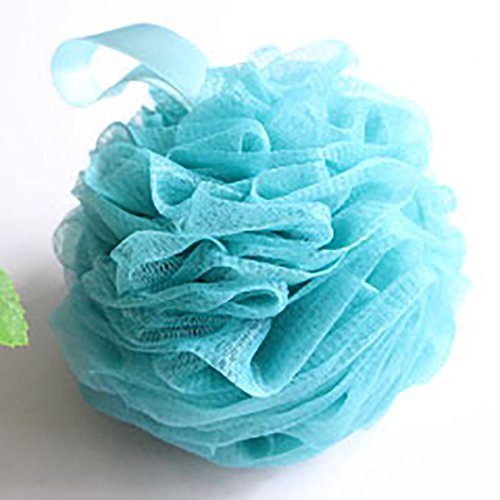 LissomPlume Mesh Pouf Bath Sponge Exfoliating Shower Ball Pom Cleaning Accessory Blue Color