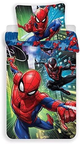 Jerry Fabrics Spiderman Character Children's Bedding with Zipper and 70 x 90 cm Pillow Case, Cotton, Multi-Colour, 200 x 140 x 0.5 cm