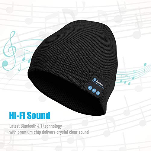 Bluetooth Beanie Hat Unisex, 5.0 Bluetooth Hat, Rechargeable Wireless Bluetooth Cap with Built-in Stereo Speakers, Christmas Electronic Gifts for Men Women Teen Boys Girls