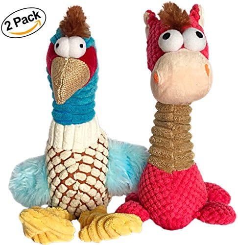 Bird and Donkey 11" Cartoon Plush Dog Toys - Interactive Durable Chew Squeaky - 2 Pack Gift set
