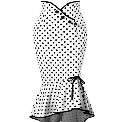 Kinrui Womenâ€™s Stretch Pencil Skirt Sexy Polka Dot Botton Ruffles Tight-Fitting Hip Party Skirts (White, 2XL)