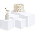 Geetery Set of 5 Display Buffet Risers Acrylic Cube with Hollow Bottoms Acrylic Boxes for Display Dessert Table Stands for Catering Collectibles Jewelry Decor (White,3,4,5,6,7 Inch)