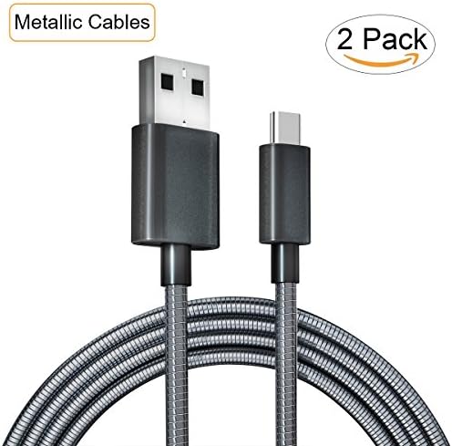 Metallic Braided USB Type C Cable, Fast Charging Data Sync Cables for Samsung Galaxy Note 8 S8 Plus,LG V30 G5 G6,MacBook Pro/MacBook,Nexus 6P 5X,Google Pixel XL 2,OnePlus 5 3T(Black, 3.3 FT,2 Pack)