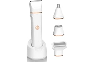 FREYARS 4-in-1 Electric Bikini Trimmer for Women - Painless Electric Razors for Facial/Body/Armpit/Pubic Hair, IPX7 Waterproof Replaceable Shaver Head & Nose Hair Trimmer for Travel, Gifts for Girlfriend Wife