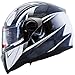 Mega Z Black White Dual Visor Street Bike Full Face Motorcycle Helmet DOT (Large)
