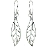 Sterling Silver Polished Leaf Fall Autumn Dangle Earrings