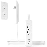 Flat Plug Extension Cord, 5FT Power Strip with 2 AC Outlets, 1 USB-C and 2 USB-A Ports, Ultra Thin Outlet Extender with Outlet Cover for Behind Furniture, Under Desks, Home Office &amp; Dorm Rooms (5FT)