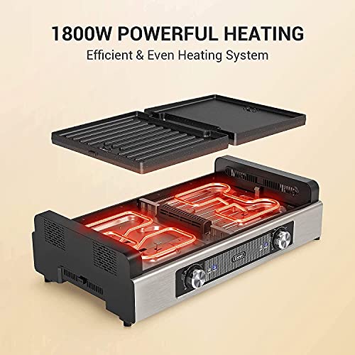 Gevi Electric Indoor Smokeless Grill + Griddle, Nonstick Plates, 2