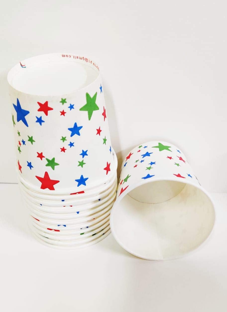 Buy PYRAMID Paper Cups 100 ml, Pack of 120 Pcs, White base with design ...