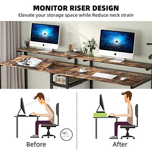 TIYASE 78.7 inch Double Computer Desk with Storage Shelves, Extra Long