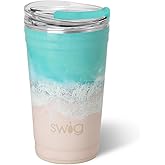 Swig Life 24oz Party Cup, Stackable Insulated Travel Coffee Tumbler with EZ Slider Lid, Cup Holder Friendly, Stainless Steel 24 oz Tumbler, Reusable Coffee Mug (High Tide)