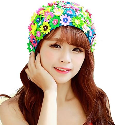 Handmade Bathing Cap For Women Ladies Petals Faux Peal Swim Cap (Multi Color-1, one size)
