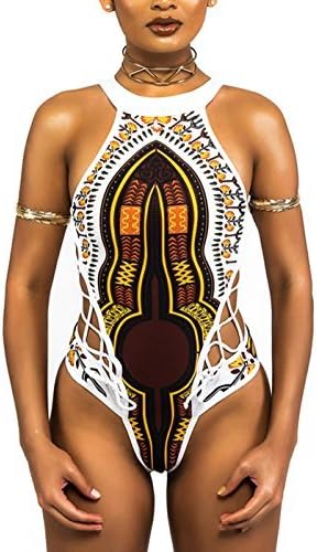 GUOYUJIANYI Women's African Tribal Metallic Print Cut Out Bikini Sets High Waist Monokini Swimsuit Backless Swimwear Mediun TP2