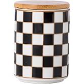 XYQXYQ Kitchen Countertop Ceramic Checkered Canisters,Black And White Food Storage Containers With Lid,Airtight Kitchen Canisters for Flour, Sugar, Coffee, Tea, and Dry Goods (Black, Small)