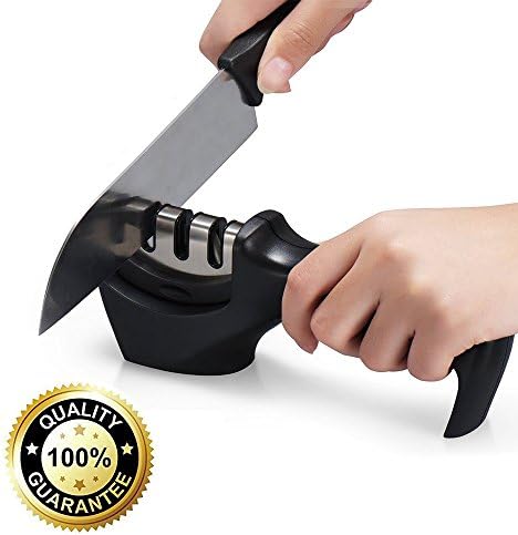 Knife Sharpener, Professional 3 Stage Coated&amp;Practical, Safely And Ergonomically Designed Kitchen Knife Sharpening Tool(Black),Good For Kitchen Knives
