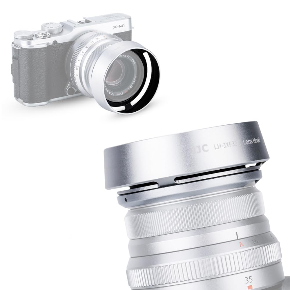 JJC Silver Round & Bayonet Shape Lens Hood for Fujifilm FUJINON Lens XC 35mm F2, XF35mm F2 R WR and XF23mm F2 R WR Lens - s Fujifilm LH-XF35-2 Lens Hood