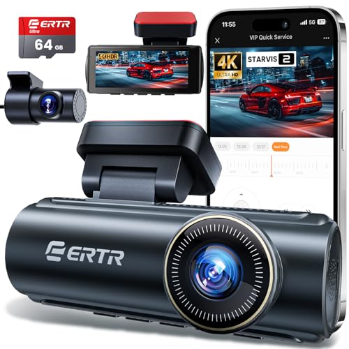 4K Dash Cam Front and Rear, 5GHz WiFi Dashcam with 64GB SD Card,4K+1080P Dual Car Dash Camera, Full HD Dash Cam with APP Control, G-Sensor, WDR, Loop Recording Easy Setup
