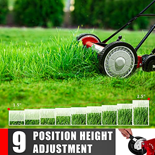YOLENY Lawn Mower, 18Inch 5Blade Push Manual Reel Mower, 9 Position