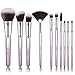 Halo World 10 Pieces Makeup Brushes Vegan and Cruelty Free Foundation Eyeshadow Lip Makeup Brush Set with Leather Bag (Silver)