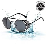 LOMOL Retro Steampunk Rock Metal Frame Personality UV Protection Round Sunglasses For Women&Men(C1)
