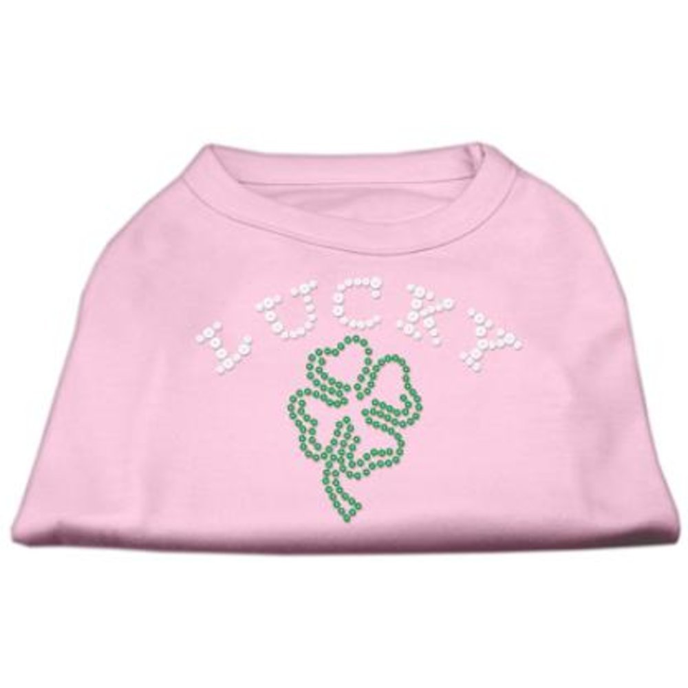 Mirage Lucky 4-Leaf Clover Outline Rhinestone Dog Shirt, Large, Light Pink