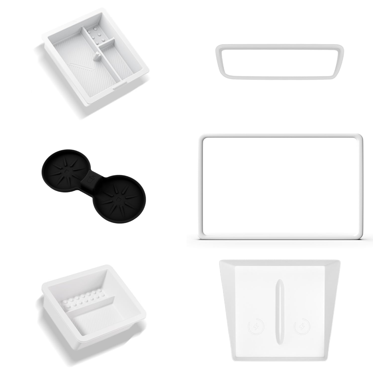 Photo 1 of AILYBER 6 PCS for Tesla Model Y 2026 2025(Juniper) Model 3 2026 2025 2024 Accessories Screen & Rear View Mirror Frame Cup Coaster Phone Charging Mat Center Console & Armrest Storage Box, White