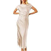 Gmeitoey 2026 Satin Cap Sleeve Cowl Back Summer Dresses for Women Elegant Ruched Waist Wedding Guest Midi Dress