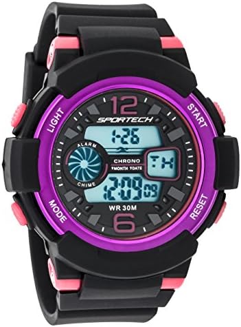 Sportech Unisex SP12002 Multi-Function Black Pink Medium Electronic LCD Sports Watch for an Active Lifestyle: Date, Alarm, Chronograph, Night-Light, Water and Shock Resistance