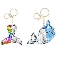 Off the Wall Toys Mermaid Sequin Flip Sequin Car Key Chains for Women and Girls (2 Pack) (Narwhal/MermaidT)