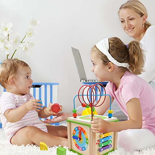 Amagoing 5in1 Baby Activity Cube, Wooden Educational Kids Toys for