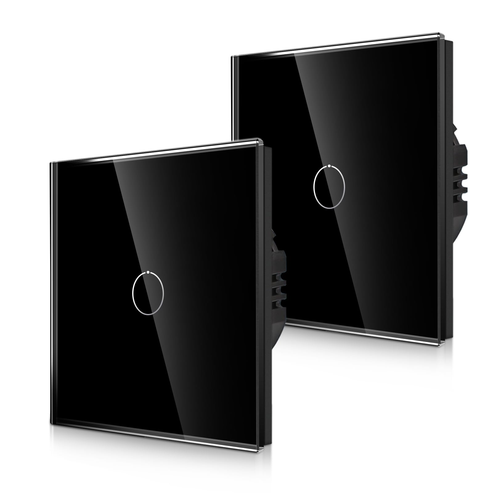 2-Pack CNBINGO 1-Way Touch Light Switch - Black Wall Switch with Glass Panel and Status-LED Backlight - No Neutral Wire Required - 500 W - 1 Gang