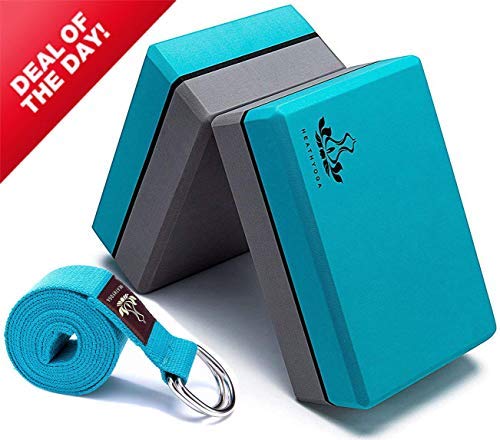 Heathyoga-Yoga-Block-2-Pack-and-Yoga-Strap-Set-High-Density-EVA-Foam-Block-to-Support-and-Improve-Poses-and-Flexibility