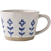 QIXCOZTI Ceramic Mugs for Men & Women, Unique Microwave & Dishwasher Safe Tea/Coffee Rustic Stoneware Cups for Office & Home（Blue Floral Mug）
