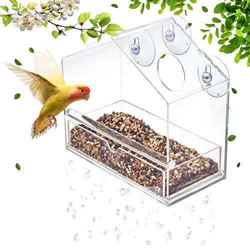 Display4top Outside Acrylic Balcony Window Bird Feeder With Drain