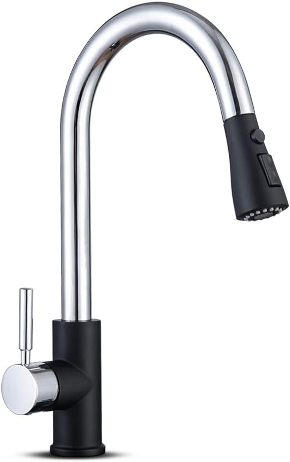 Kitchen Sink Faucet, Pull Down Kitchen Faucet, Black and Chrome Kitchen Faucet with Sprayer Stainless Steel Single Handle one or Three Hole for Laundry bar Kitchen Sinks - - 