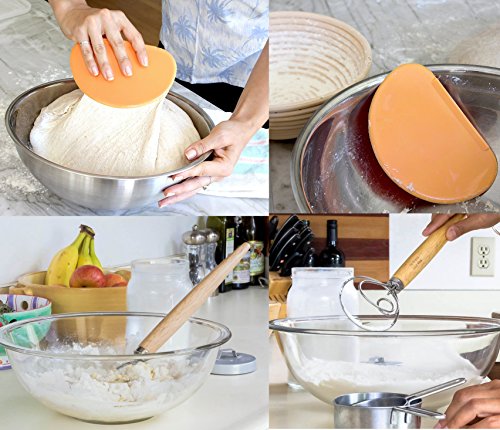Danish Dough Whisk Flexible Bowl Contoured Profile, KOOTIPS 13.5-Inch Stainless Steel Danish Dough Whisk For Shaping Dough Conforms To Any Mixing Bowl