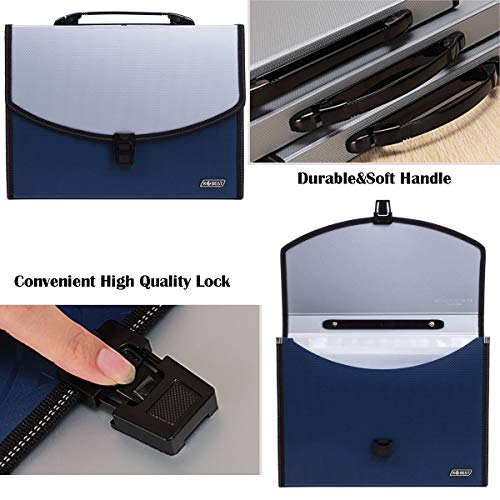 13 Pockets Expanding File Expandable Portable Expanding Accordion Folders Hand-Held Accordion File Document Folder File Organizer A4 and Letter Size(13 Pockets Expandable Portable Blue)