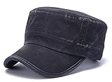 ChezAbbey Solid Brim Flat Top Cap Army Cadet Classical Style Military Hat Peaked Cap