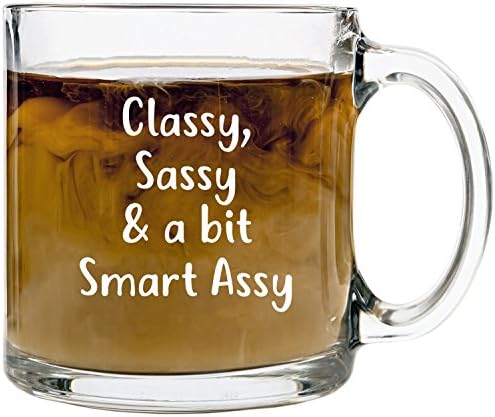 Funny Glass Coffee Mugs for Women &amp; Men, 13oz –Classy, Sassy… Mug for Tea &amp; Coffee Lovers. Best Office Cup, Unique Birthday Gift or Present idea For Him or Her