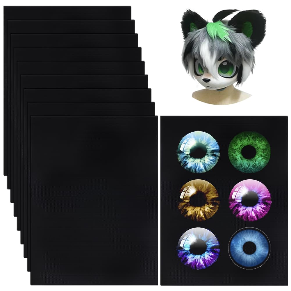 BENECREAT 10Pcs Fursuit Eye Mesh, 30x22cm Black Costume Eye Net, 0.5mm PVC Dust Mesh Plastic Mesh Sheet for Furries Cosplay, Sculptures, Props, Fursuits, Craft Making, 0.45mm Thick