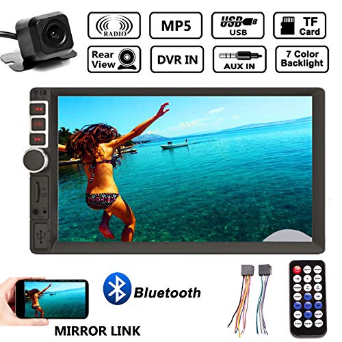 Double 2 Din Car Stereo with Reverse Camera for Chevy Express 2500 2003-2015 Support Mirror Link (for IOS/Android Phones), Bluetooth Hands-Free Calling, Aux-In, FM Radio Receiver + Remote Control